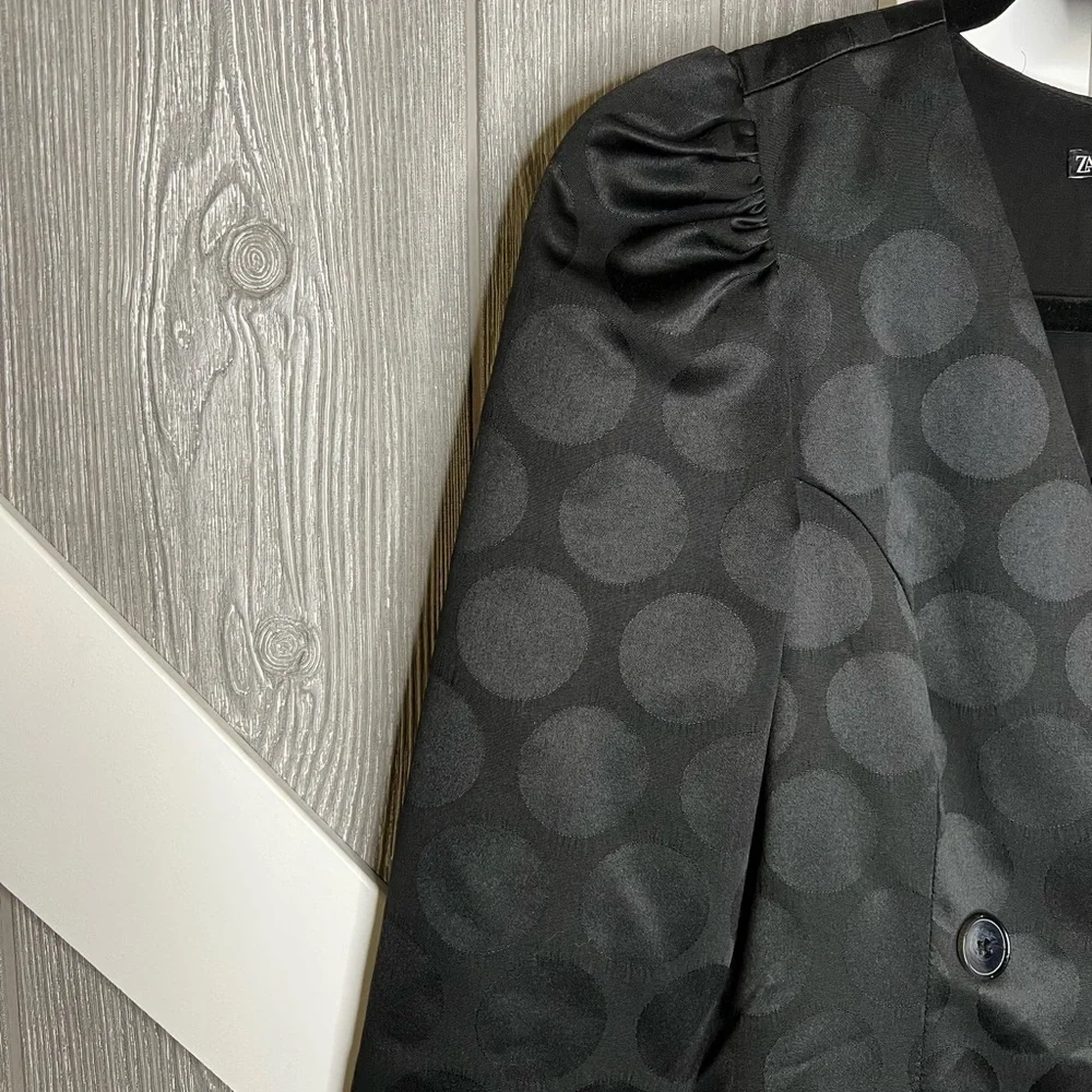 Zara Black Polka Dot Satin Blazer Dress - Picture 3 of 9